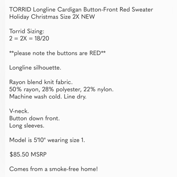 TORRID Longline Cardigan Button-Front Red Sweater Holiday Christmas Size 2X NWT - Picture 5 of 5